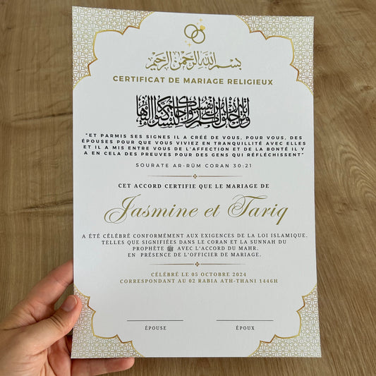 Certificat de mariage religieux