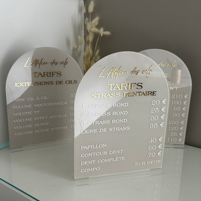 Grille tarifaire format 19x25 cm avec socle