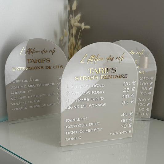 Grille tarifaire format 19x25 cm avec socle