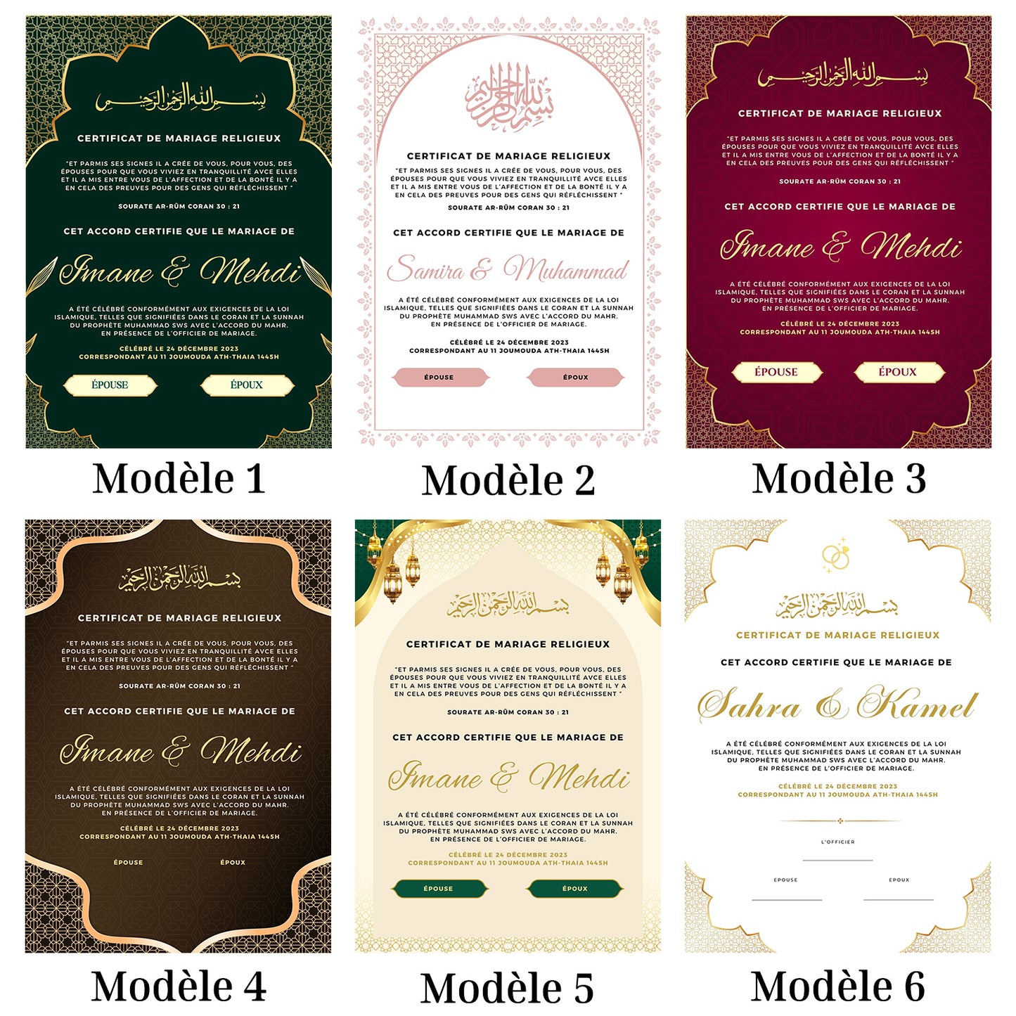 Certificat de mariage religieux